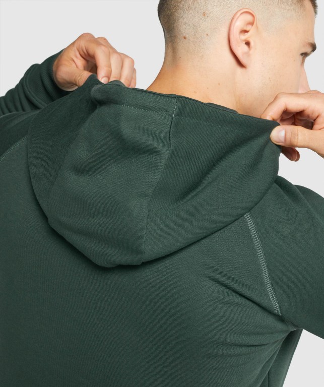 Dark Green Gymshark Crest Zip Up Men's Hoodies | US-71BNLYG