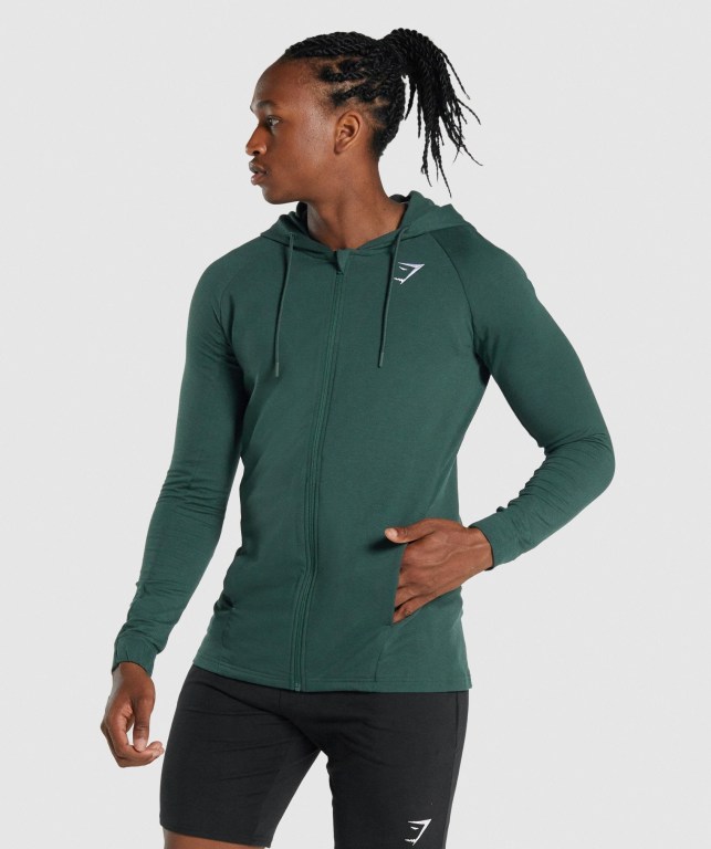 Dark Green Gymshark Critical 2.0 Zip Up Men's Hoodies | US-32ZUCEN