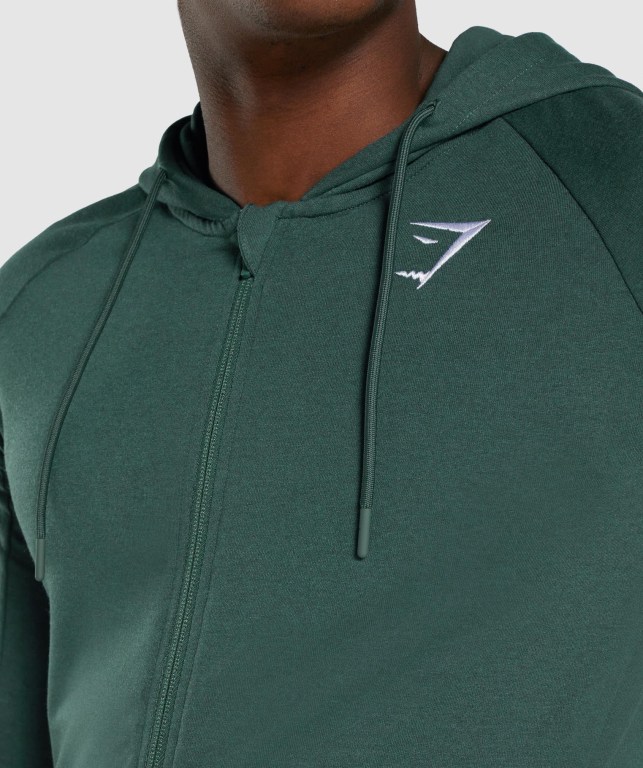 Dark Green Gymshark Critical 2.0 Zip Up Men's Hoodies | US-32ZUCEN