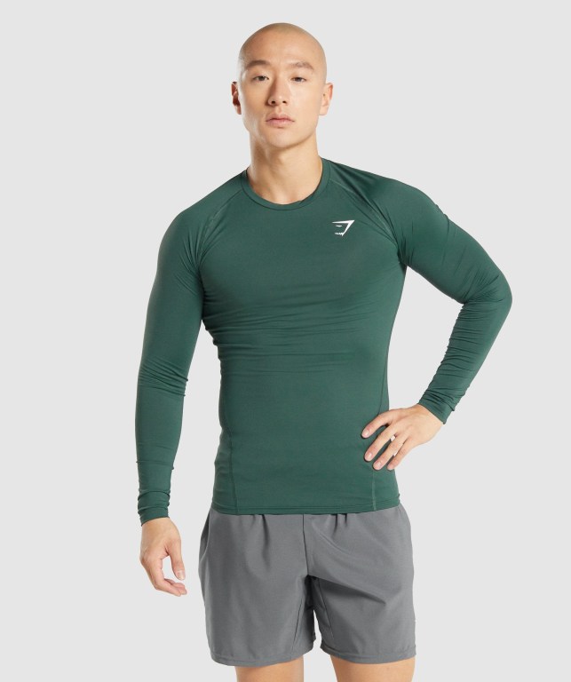 Dark Green Gymshark Element Baselayer Men\'s T Shirts | US-14MCPOL