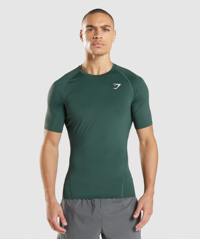 Dark Green Gymshark Element Baselayer Men\'s T Shirts | US-30EBGLJ