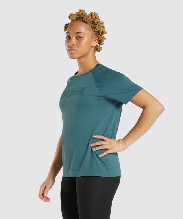 Dark Green Gymshark Fit Seamless Women's T Shirts | US-65RISYO