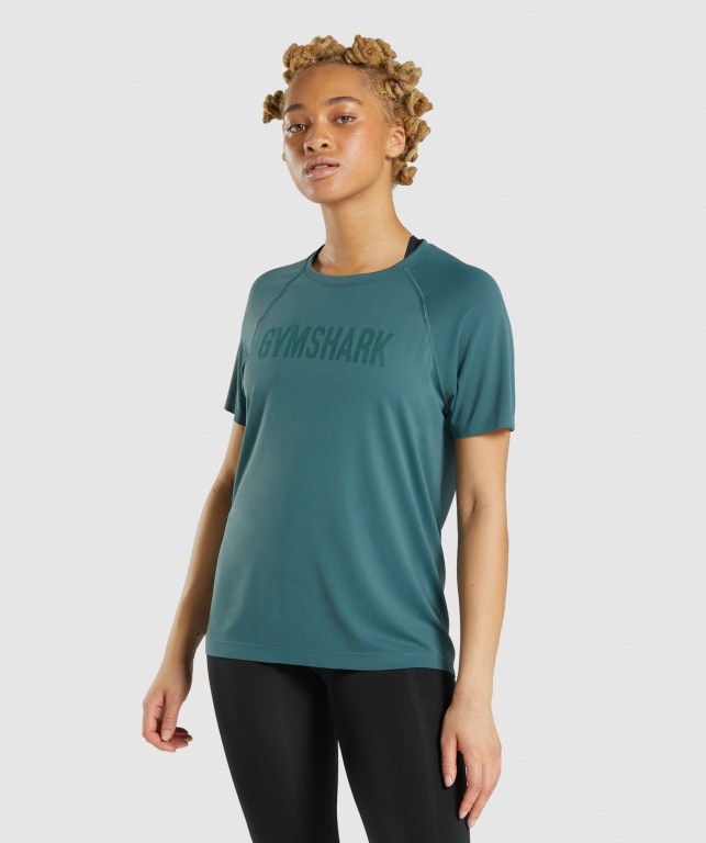 Dark Green Gymshark Fit Seamless Women\'s T Shirts | US-65RISYO