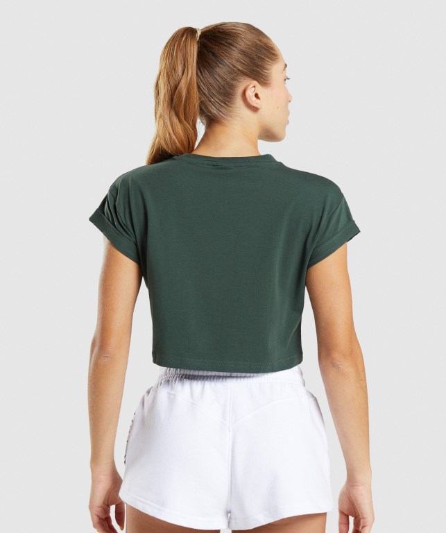 Dark Green Gymshark Legacy Graphic Crop Women's T Shirts | US-74PNCZM