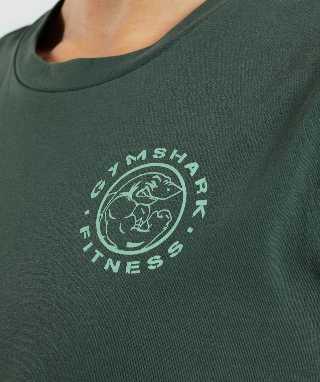 Dark Green Gymshark Legacy Graphic Crop Women's T Shirts | US-74PNCZM