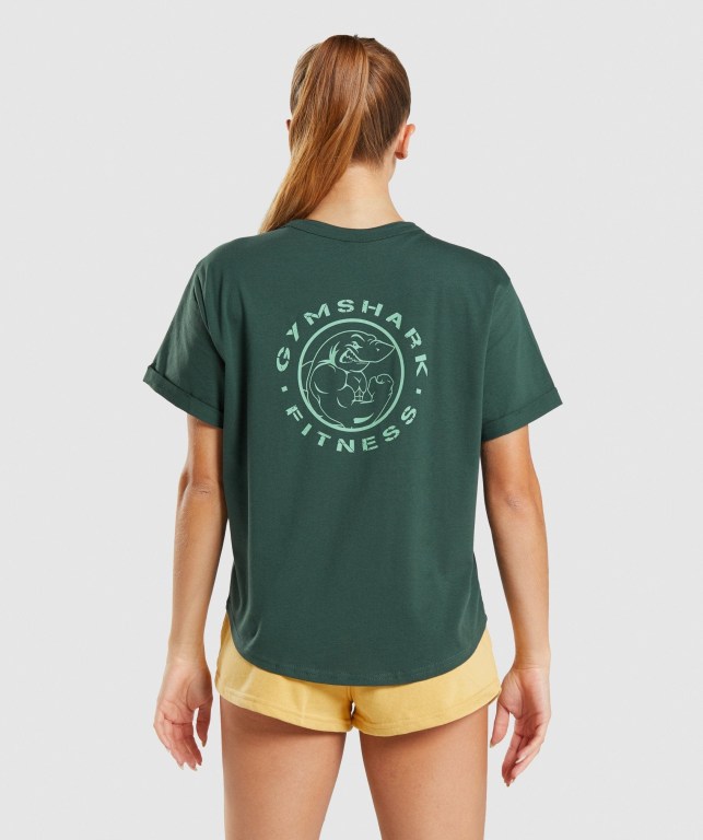 Dark Green Gymshark Legacy Graphic Women's T Shirts | US-31ZMEFU