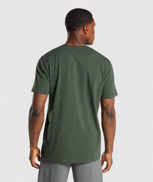 Dark Green Gymshark Sharkhead Infill Men's T Shirts | US-46OCZAP