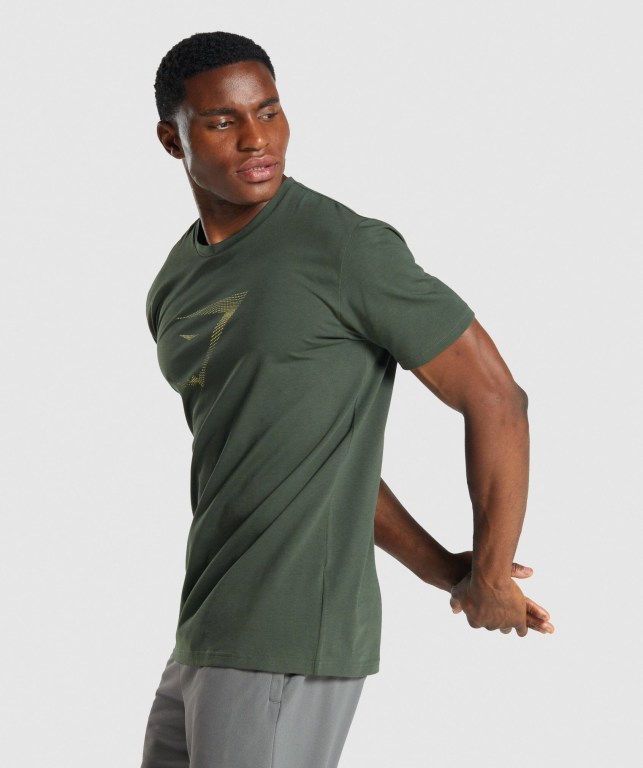 Dark Green Gymshark Sharkhead Infill Men's T Shirts | US-46OCZAP