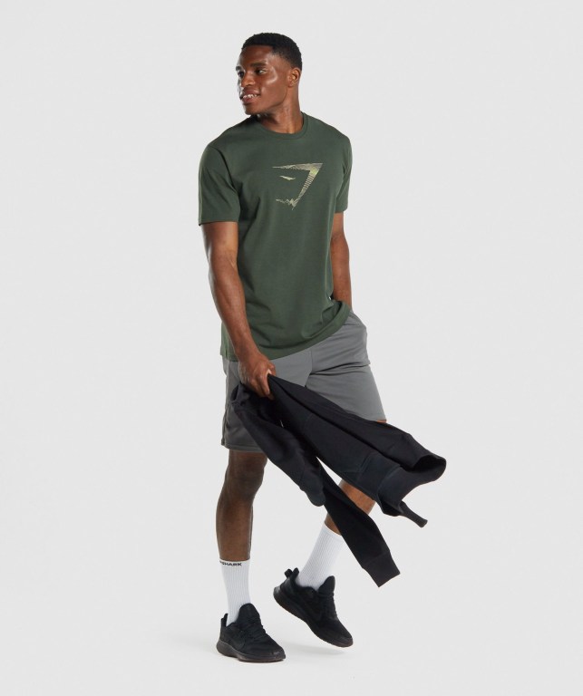 Dark Green Gymshark Sharkhead Infill Men's T Shirts | US-46OCZAP