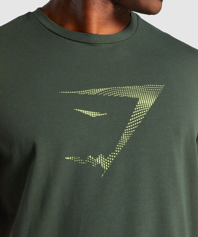 Dark Green Gymshark Sharkhead Infill Men's T Shirts | US-46OCZAP