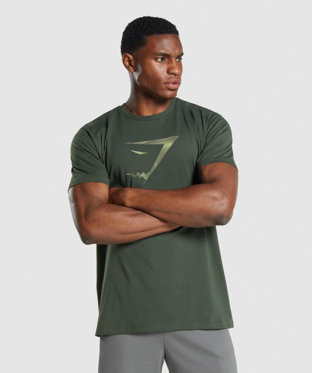 Dark Green Gymshark Sharkhead Infill Men\'s T Shirts | US-46OCZAP