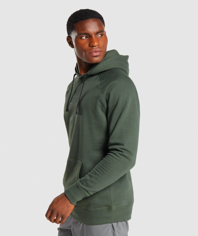 Dark Green Gymshark Sharkhead Infill Men's Hoodies | US-78TLAQG