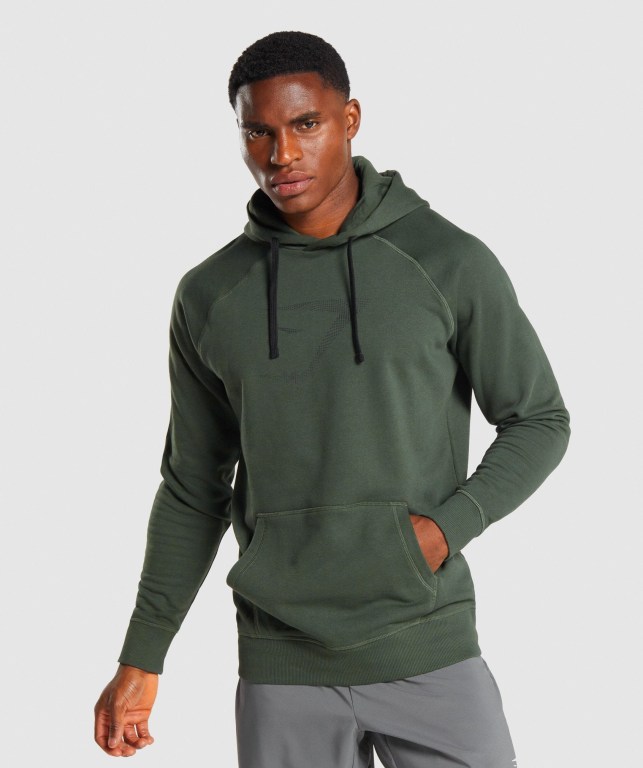 Dark Green Gymshark Sharkhead Infill Men\'s Hoodies | US-78TLAQG