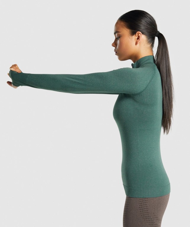 Dark Green Gymshark Vital Seamless 2.0 1/2 Zip Women's Hoodies | US-29BRNAK