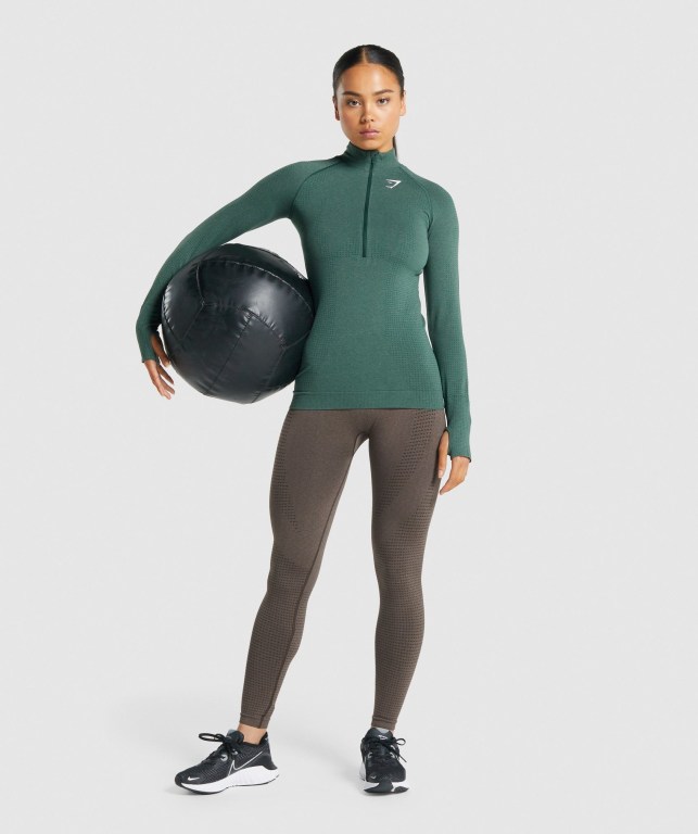 Dark Green Gymshark Vital Seamless 2.0 1/2 Zip Women's Hoodies | US-29BRNAK