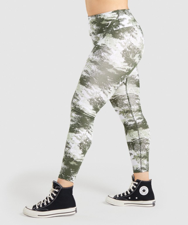 Green Camo Gymshark Training High Waisted Women's Leggings | US-67ZWHUR