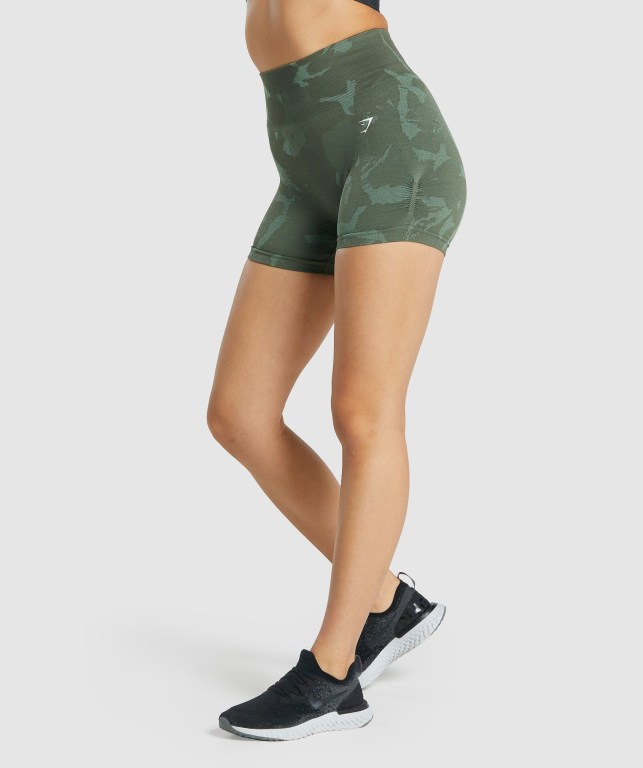 Green Gymshark Adapt Camo Seamless Women's Shorts | US-45UZLWR