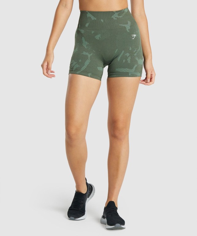 Green Gymshark Adapt Camo Seamless Women\'s Shorts | US-45UZLWR