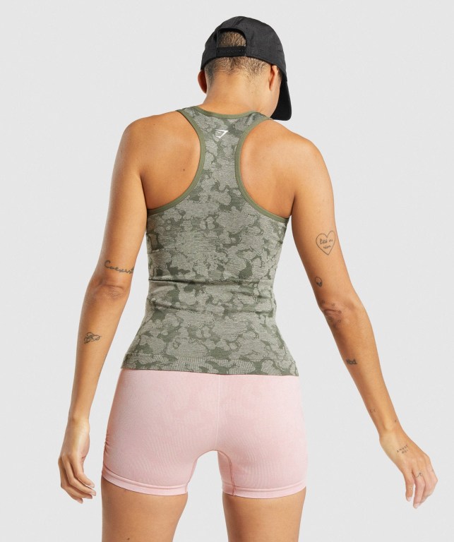 Green Gymshark Adapt Camo Seamless Women's Tank Tops | US-67MHOET