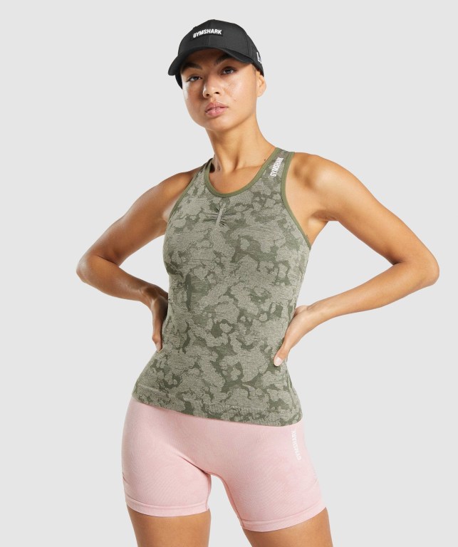 Green Gymshark Adapt Camo Seamless Women\'s Tank Tops | US-67MHOET