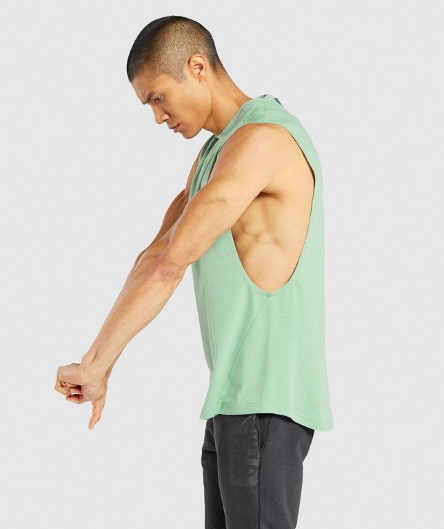 Green Gymshark Bold Drop Arm Men's Tank Tops | US-43QWLPG