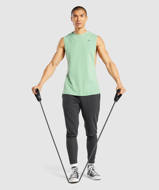 Green Gymshark Bold Drop Arm Men's Tank Tops | US-43QWLPG