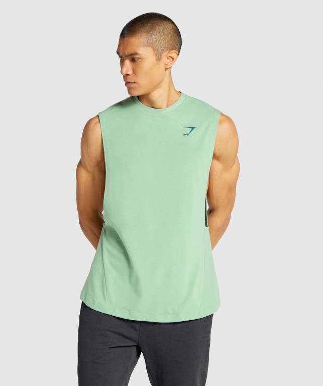 Green Gymshark Bold Drop Arm Men\'s Tank Tops | US-43QWLPG