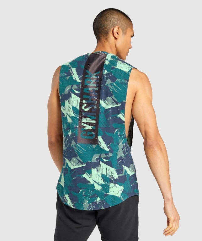 Green Gymshark Bold Drop Arm Men's Tank Tops | US-58YIXPU