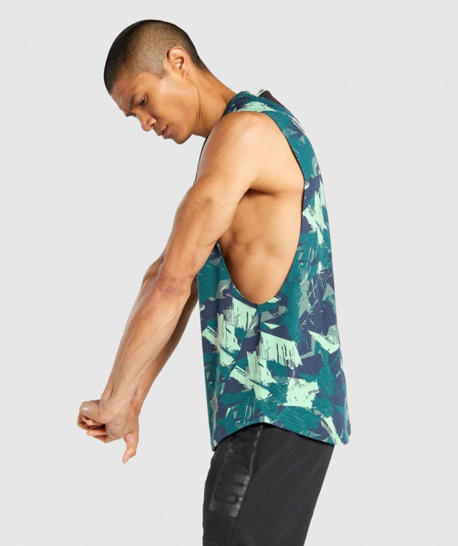 Green Gymshark Bold Drop Arm Men's Tank Tops | US-58YIXPU