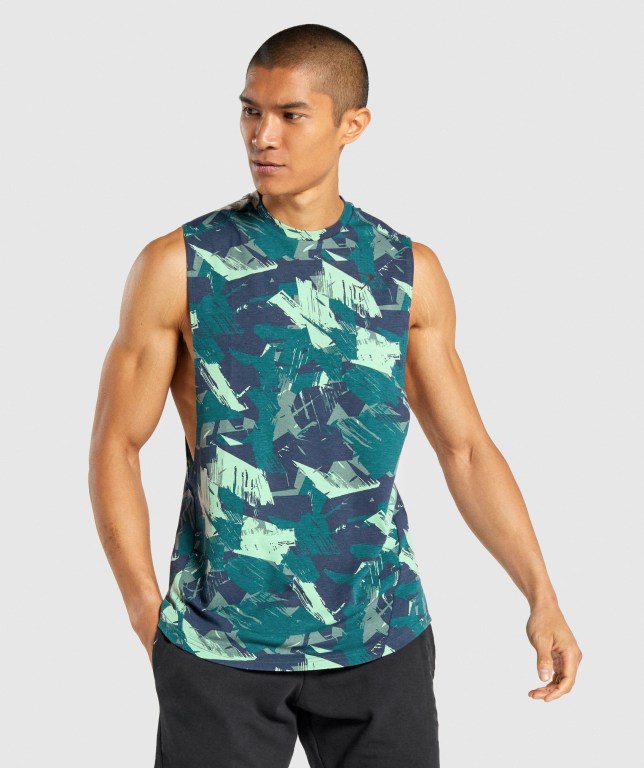 Green Gymshark Bold Drop Arm Men\'s Tank Tops | US-58YIXPU