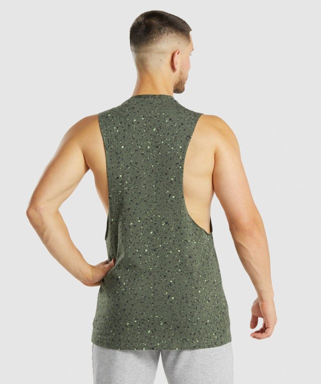 Green Gymshark Micro Print Drop Arm Men's Tank Tops | US-26BEHWZ