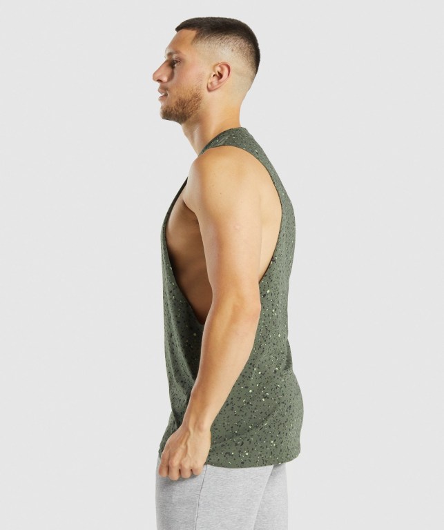 Green Gymshark Micro Print Drop Arm Men's Tank Tops | US-26BEHWZ