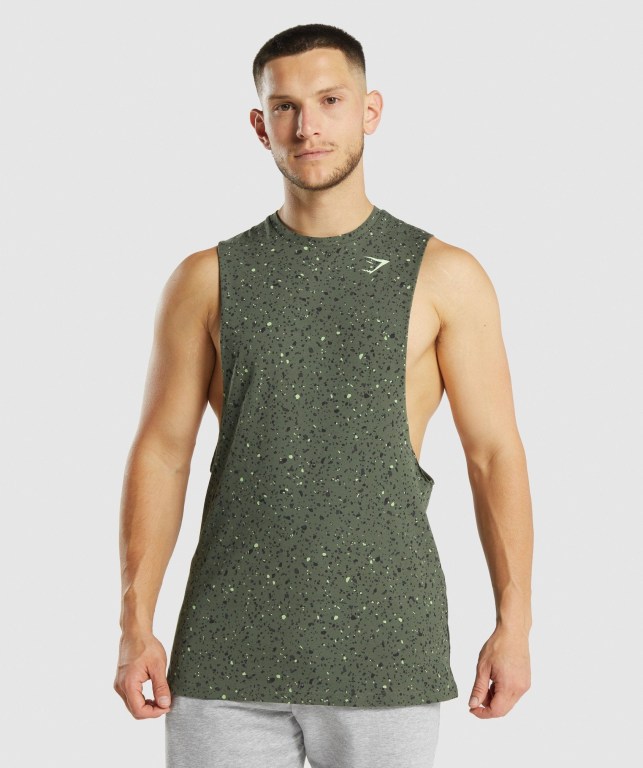 Green Gymshark Micro Print Drop Arm Men\'s Tank Tops | US-26BEHWZ