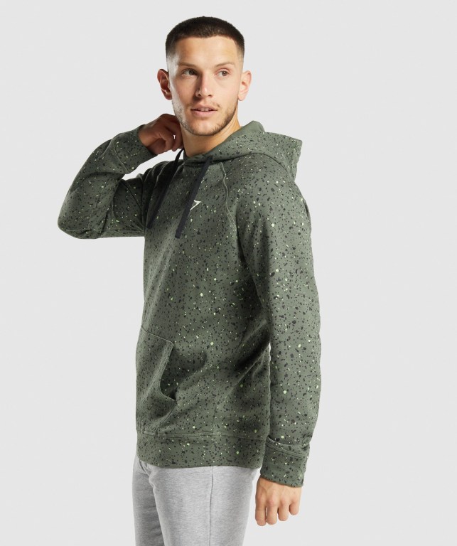 Green Gymshark Micro Print Men's Hoodies | US-78GBSMX