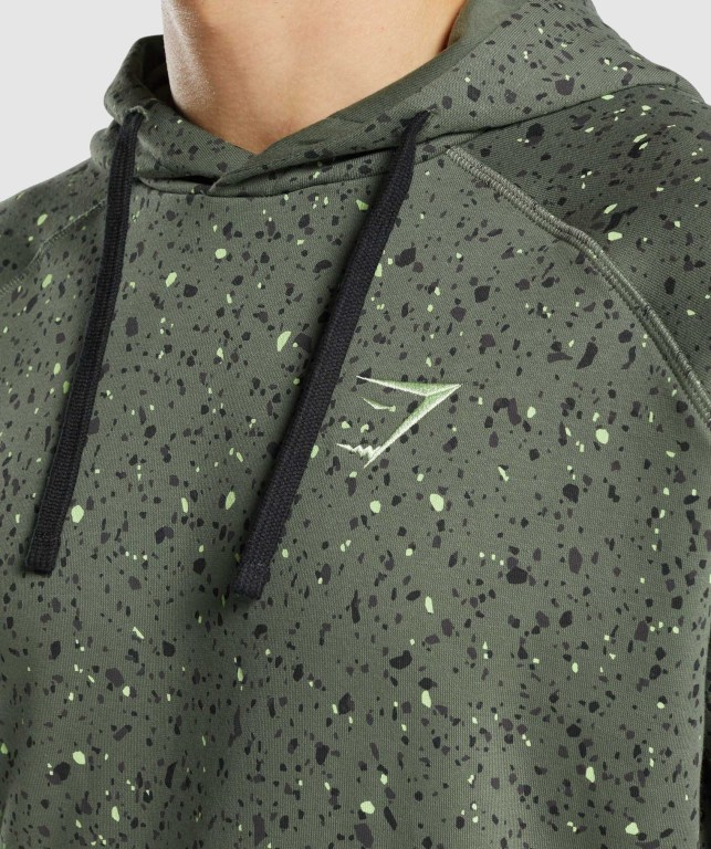 Green Gymshark Micro Print Men's Hoodies | US-78GBSMX