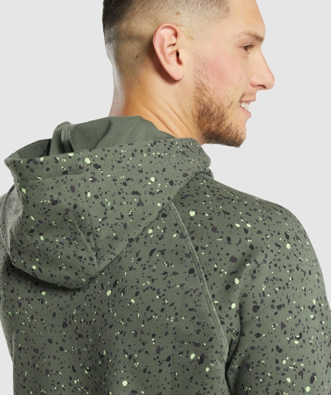 Green Gymshark Micro Print Men's Hoodies | US-78GBSMX