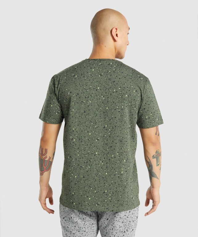 Green Gymshark Micro Print Men's T Shirts | US-80OHTXS