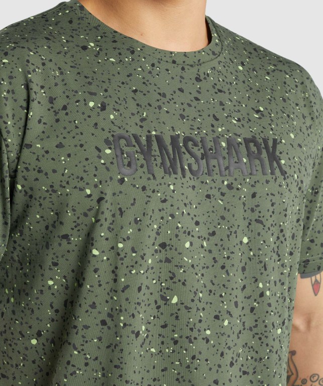 Green Gymshark Micro Print Men's T Shirts | US-80OHTXS