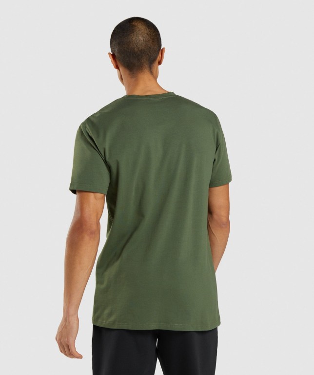 Green Gymshark Sharkhead Infill Men's T Shirts | US-20KFVCP