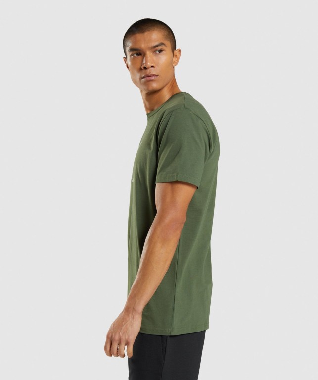 Green Gymshark Sharkhead Infill Men's T Shirts | US-20KFVCP