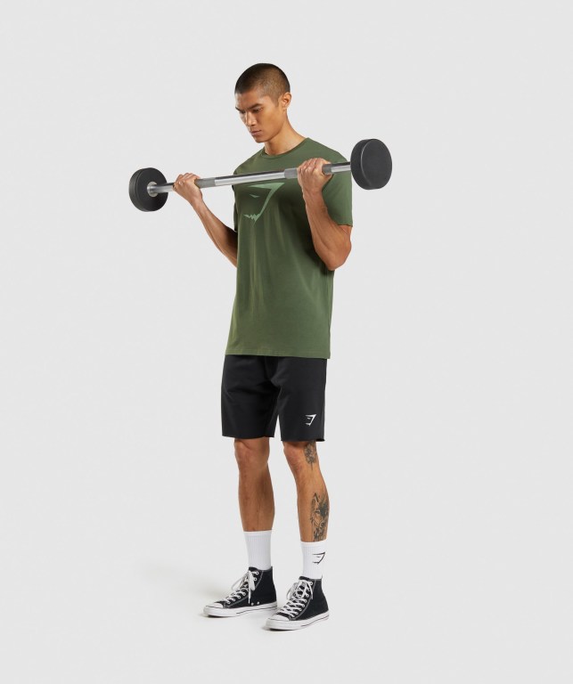 Green Gymshark Sharkhead Infill Men's T Shirts | US-20KFVCP