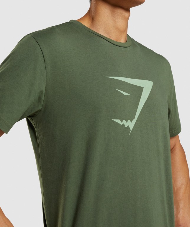 Green Gymshark Sharkhead Infill Men's T Shirts | US-20KFVCP