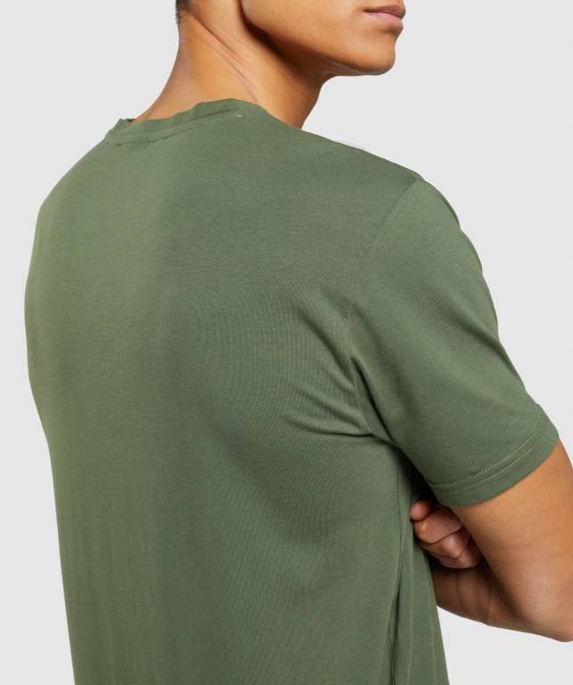 Green Gymshark Sharkhead Infill Men's T Shirts | US-20KFVCP