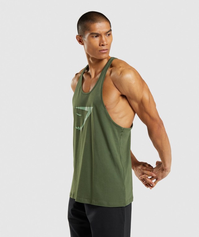 Green Gymshark Sharkhead Infill Men's Tank Tops | US-45ZVOEG