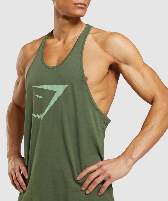 Green Gymshark Sharkhead Infill Men's Tank Tops | US-45ZVOEG