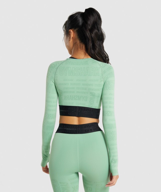 Green Gymshark Vision Crop Top Women's T Shirts | US-53AMYPK