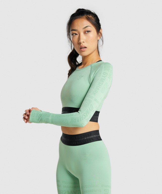 Green Gymshark Vision Crop Top Women's T Shirts | US-53AMYPK