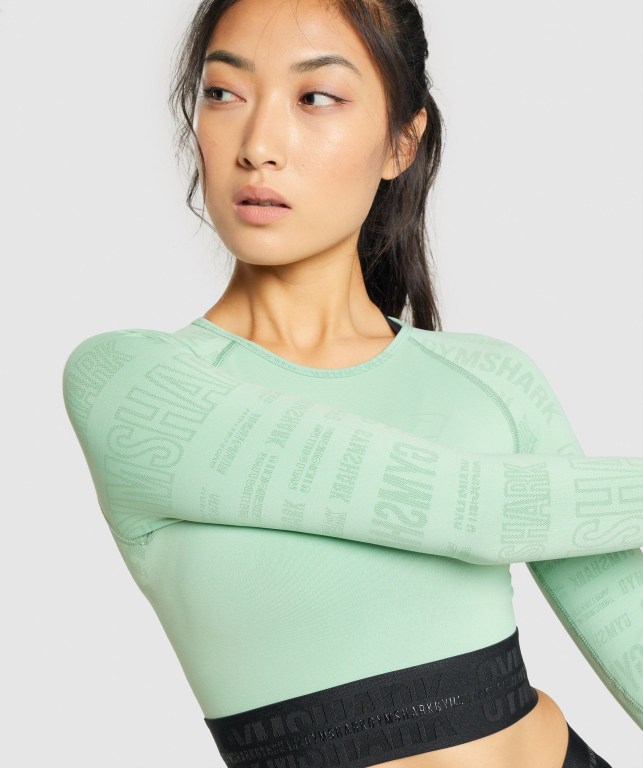 Green Gymshark Vision Crop Top Women's T Shirts | US-53AMYPK