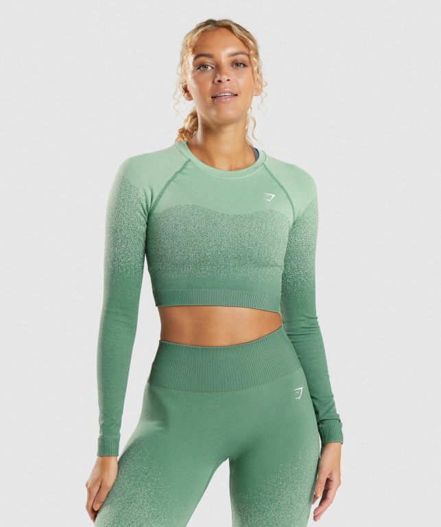 Green / Light Green Gymshark Adapt Ombre Seamless Crop Top Women\'s Sweatshirts | US-85CQLPY