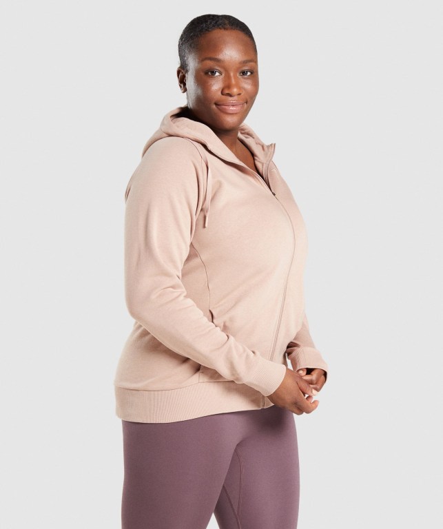 Grey Brown Gymshark Training Zip Up Women's Hoodies | US-05FYDTC